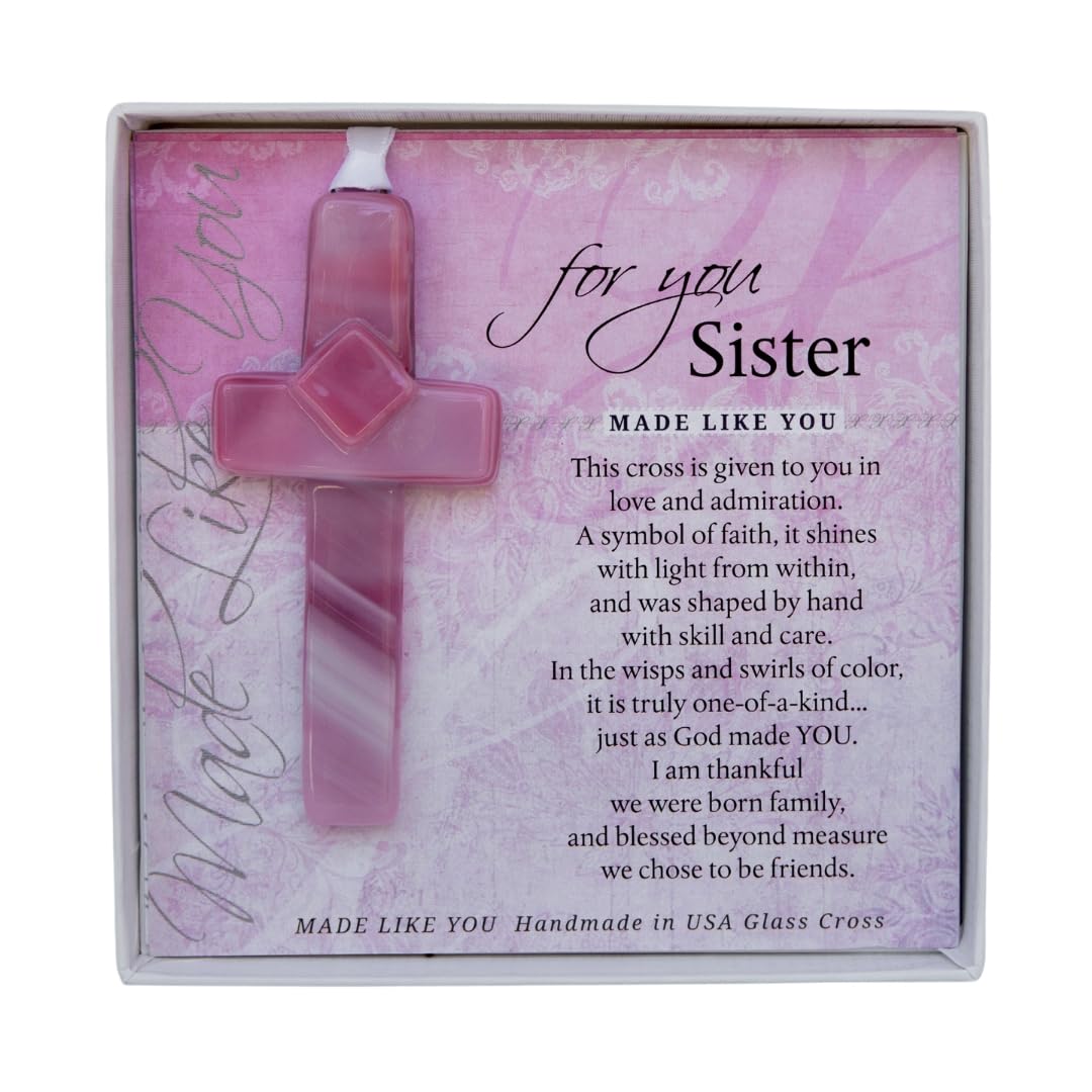 Handmade Glass Cross For Sister With Poem- Gift For Sister On Christmas, Mother'S Day, Birthday