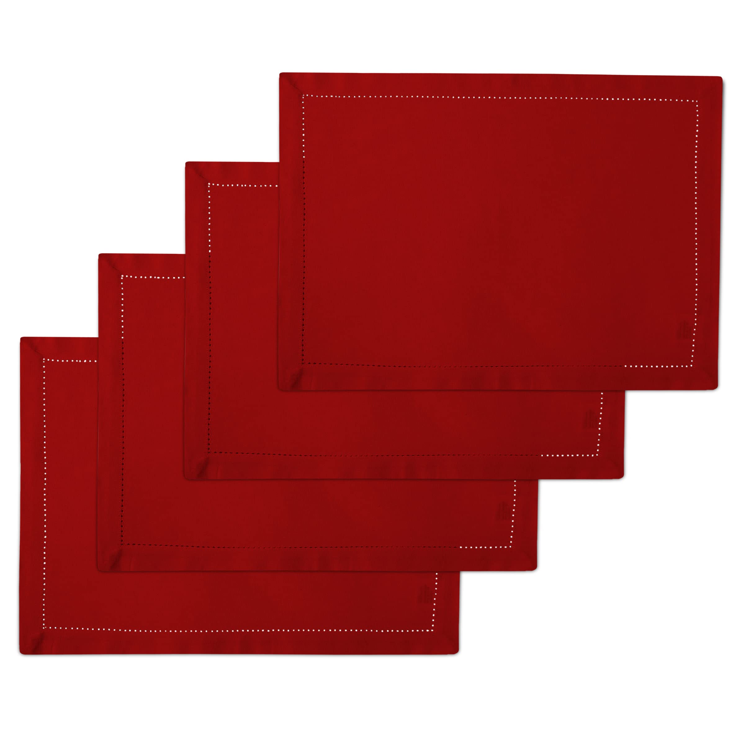 Encasa Xo Placemats Set Of 4 | Pure Cotton Hemstitched Design | Red | Rectangular 19''X13'' - Dining Table Mat | Machine Washabl