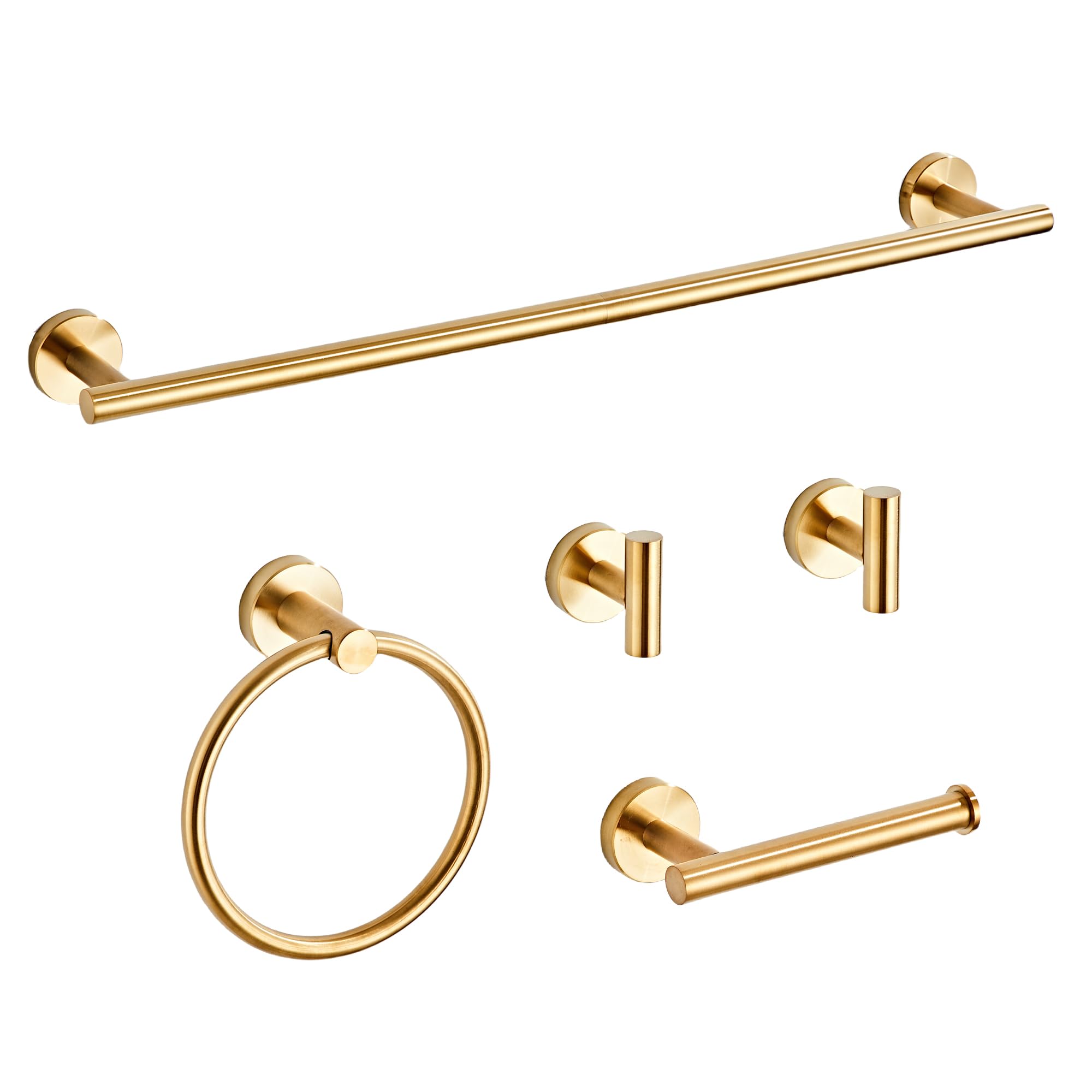 Brushed Gold Bathroom Hardware Set 5 Piece With Towel Racks For Bathroom, Sus304 Stainless Steel Bath Towel Bar Set, 24 Inch Wal