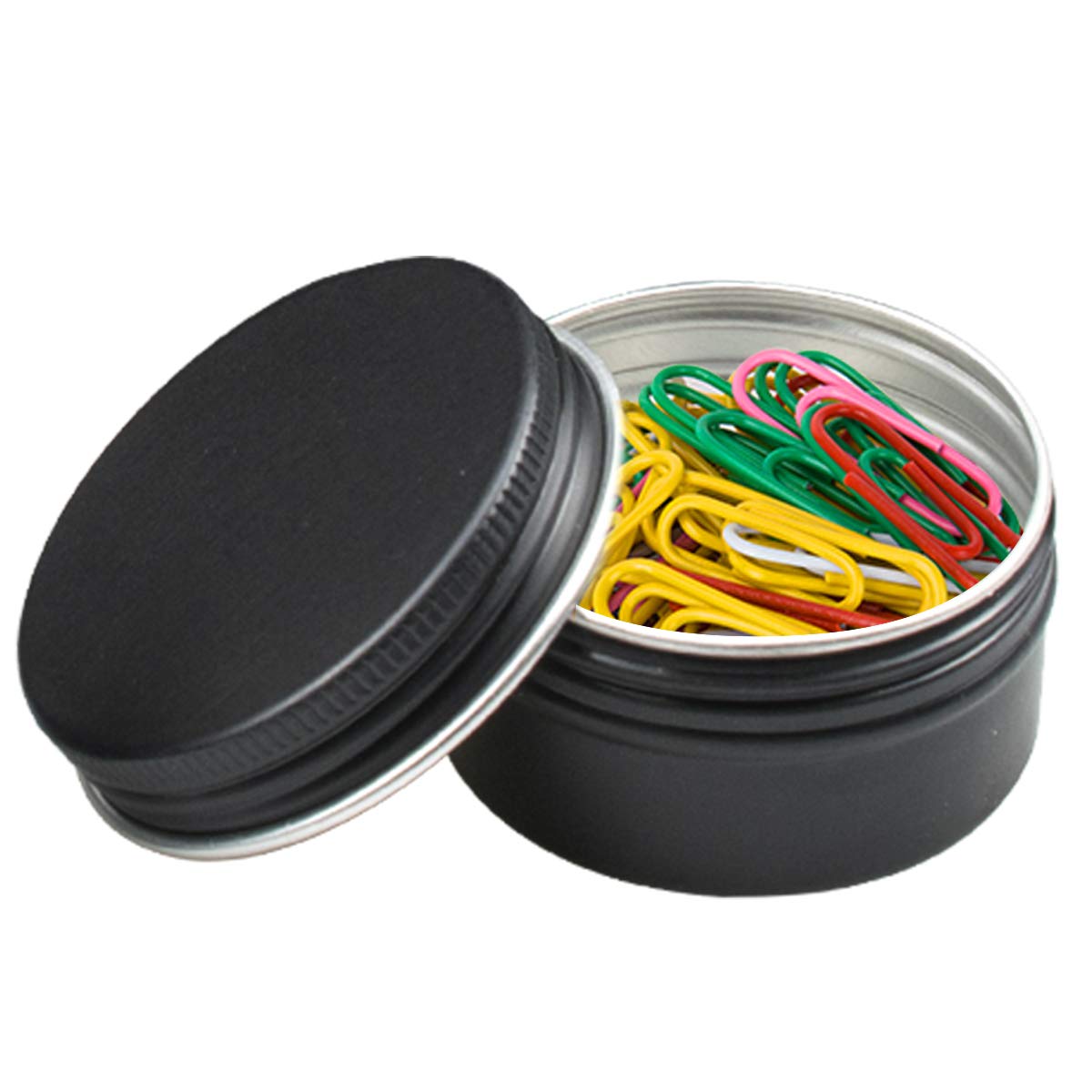 Foraineam 60 Pack 1 Oz. Aluminum Round Lip Balm Tin Container Bottle With Screw Lid - Black Empty Tins For Salve, Powder, Spice,