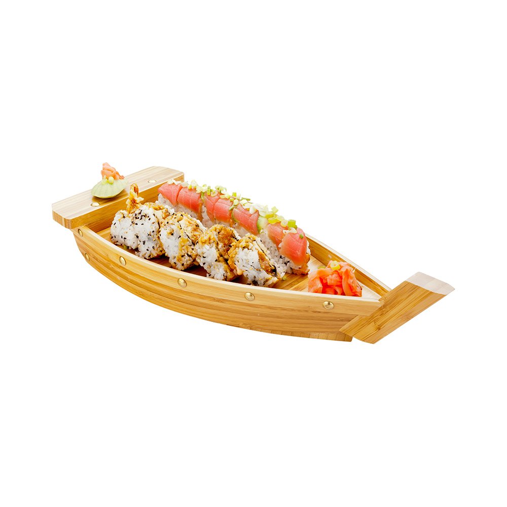 Restaurantware 17.3 Inch Sushi Boat Serving Tray 1 Durable Sushi Boat - Sturdy Easy To Clean Bamboo Sushi Wooden Boat Large For