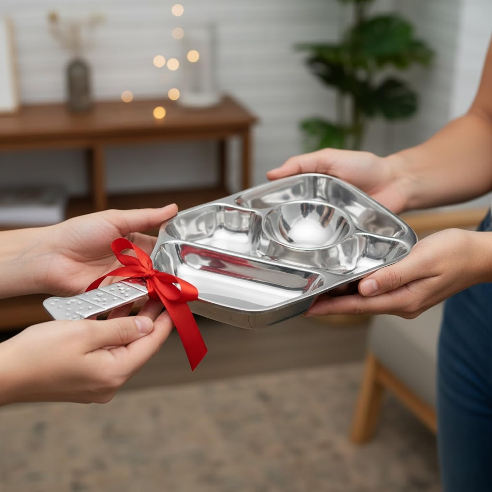 Silver Pickleball Serving Dish 13.7 Inch – Modern Decorative Tray with Heavy Polished Finish