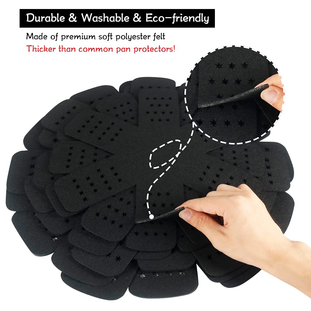 Bykitchen Pan Protector With Stars, Set Of 12 And 3 Different Sizes, Black Pan Separators, Felt Pot Protectors For Stacking And