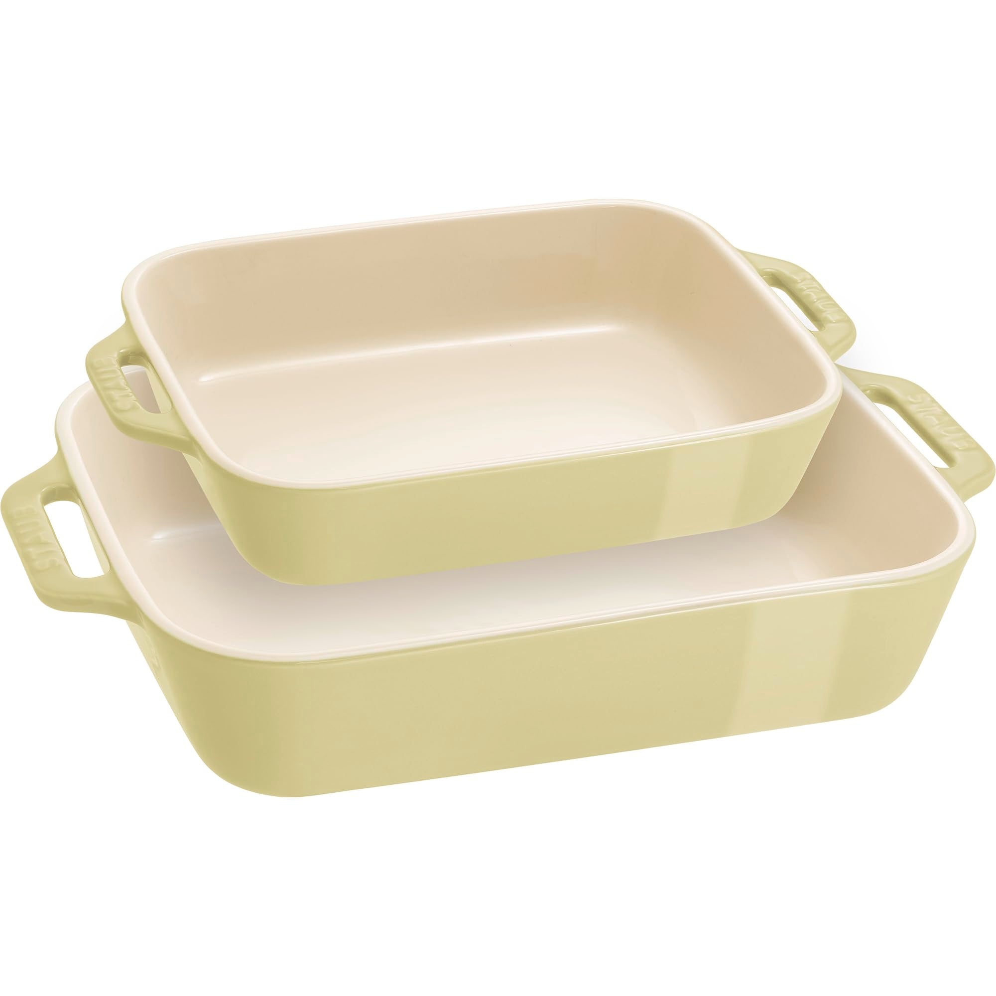 Staub Stoneware Gratins Ceramic 2-Pc Rectangular Baking Dish Set-Macaron Pastel Green