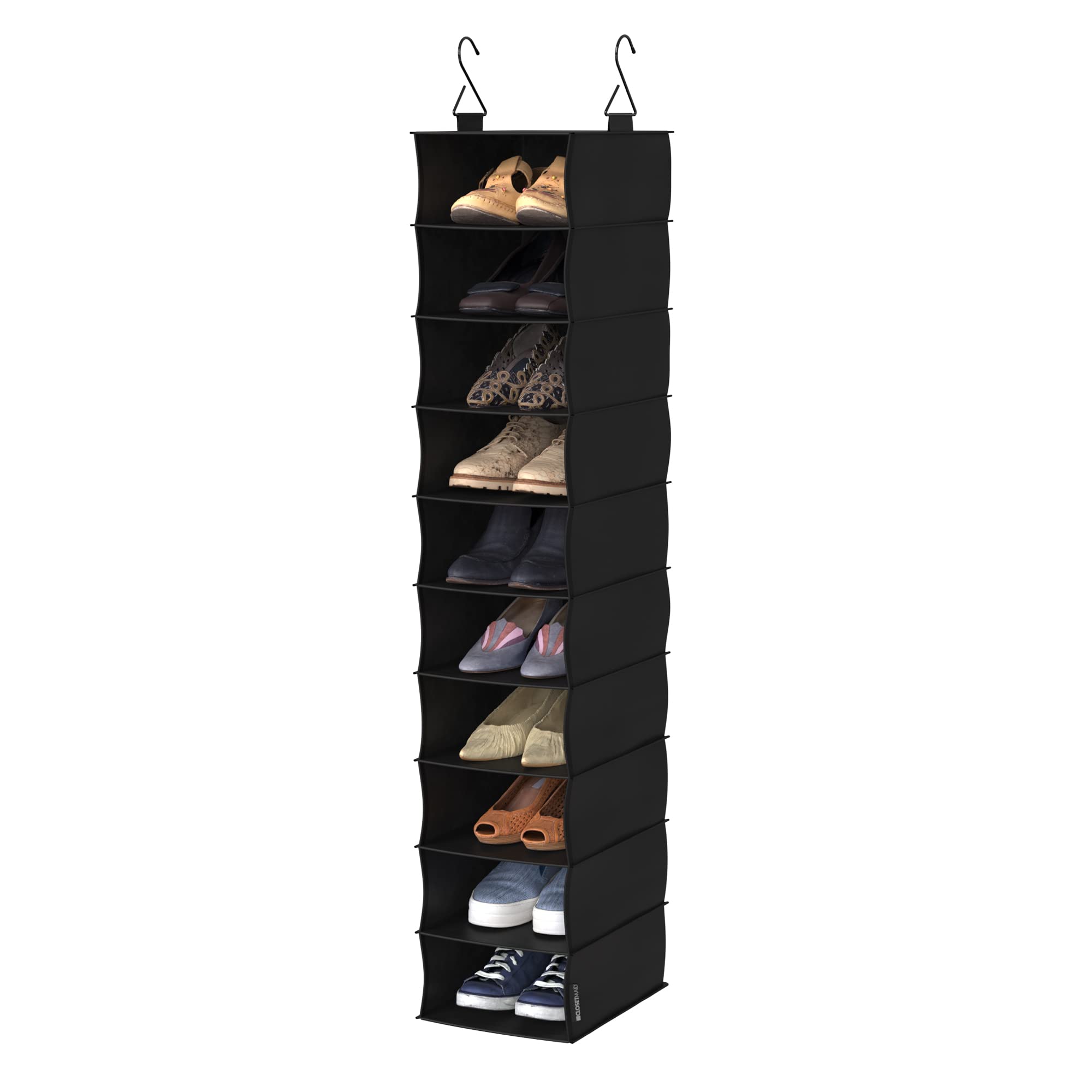 Closetmaid 20502 10-Shelf Fabric Hanging Closet Organizer For Shoes, Hats, Handbags, Clothes With Charcoal Black Finish