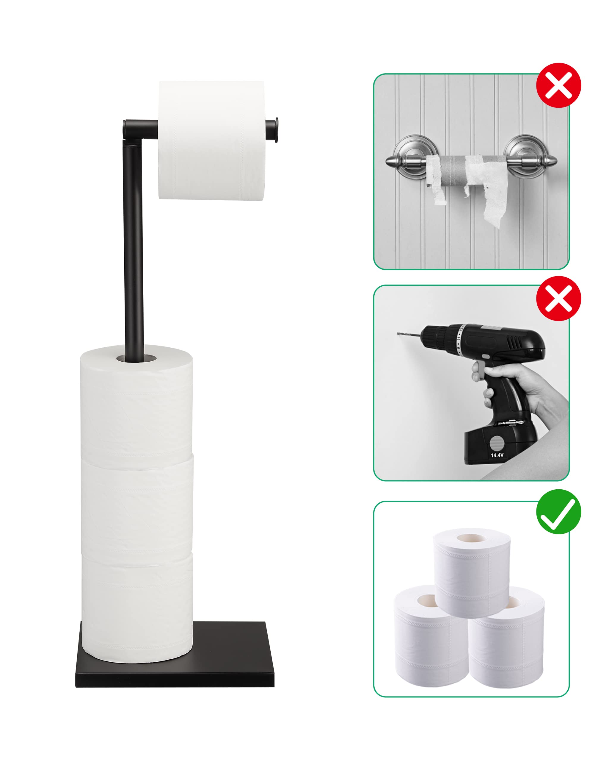 Free Standing Bathroom Toilet Paper Holder Stand with Reserve  Stainless Steel Pedestal Tissue Roll Holder  Black DECLUTTR
