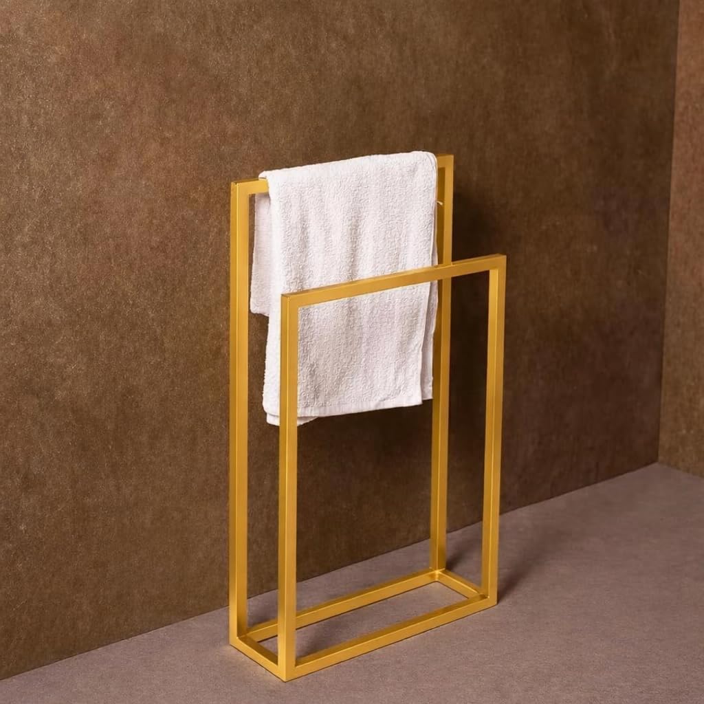Woodilla Freestanding Towel Rack For Bathroom  HeavyDuty Black Metal Towel Holder For Bath Towels, Hand Towels & Clothes  Min