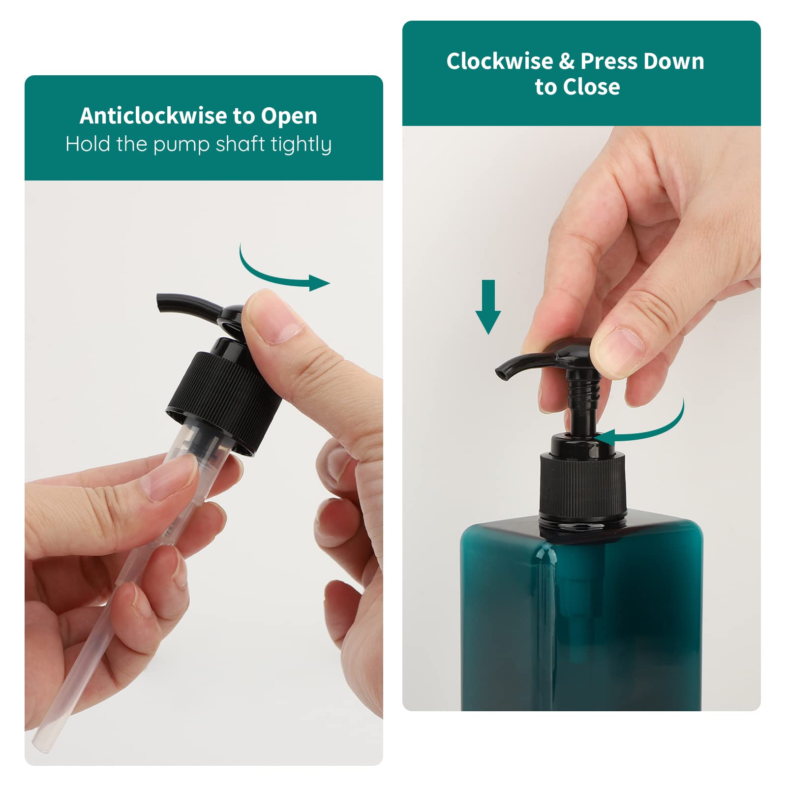 Segbeauty 4Pcs Empty Shampoo Bottles, 9.5Oz Plastic Square Shower Pump Bottle Refillable, 280Ml Small Green Lotion Dispenser Mak