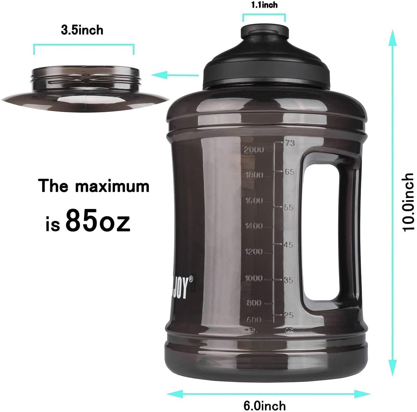 VENNERLI 2.5L Large Sports Water Bottle with Handle Half Gallon BPA Free Plastic Water Bottles Wide Mouth 83oz Reusable Gym Water Jug for Home Drinking Outdoor Sports Hiking Fitness