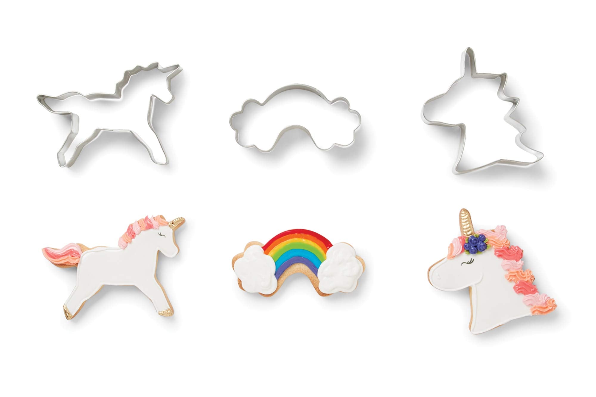 Fox Run Unicorn And Rainbow Cookie Cutters, Set Of 3, Stainless Steel