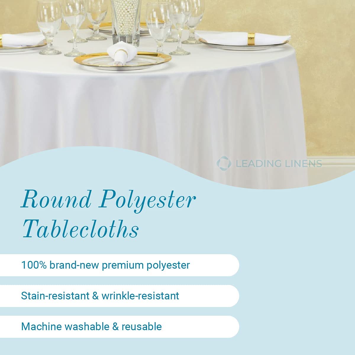 Sparkles Make It Special Leading Linens 10-pcs 120'' Inch Round Polyester Cloth Fabric Linen Tablecloth - Wedding Reception Restaurant Banquet Party - Machine Washable - White