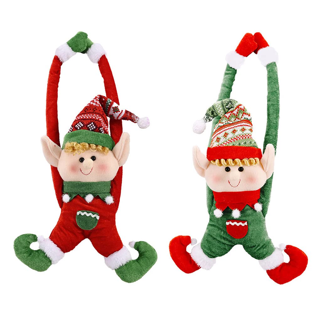 Milisten 2pcs Christmas Door Hanging Elves, Xmas Hanging Ornaments, Christmas Elves Long Arms for Holiday Door Window Tree Decor