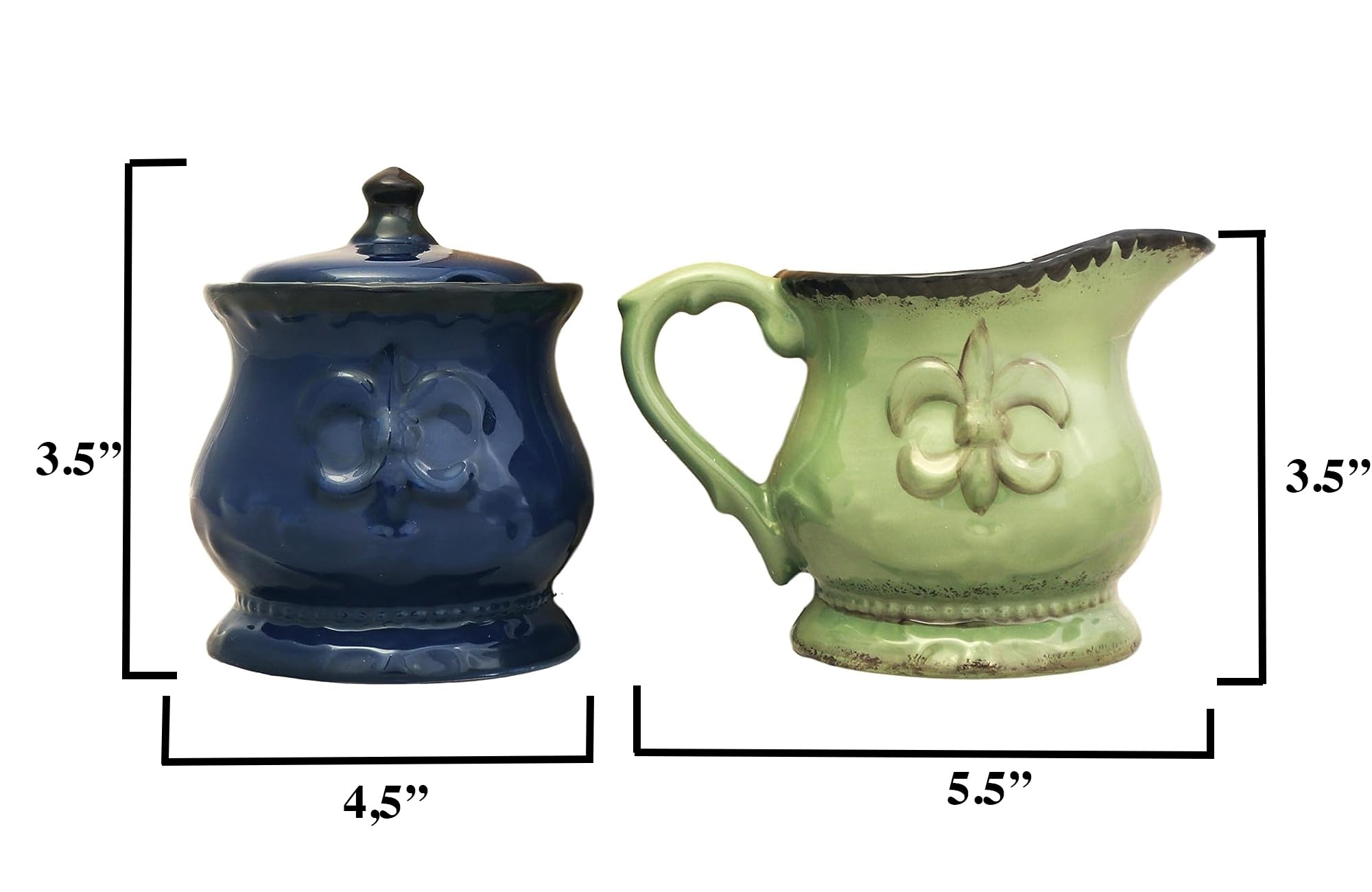 Ack Trading Co. Tuscany Colorful Hand Painted Fleur De Lis Cream & Sugar Set Of 2Pcs