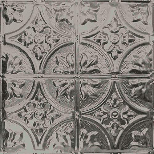 American Tin Ceilings [5 Pack Kit] 24 x 24 100% Tin Nail-Up Ceiling Tiles | Pattern #2 Stainless Steel Gloss Large Victorian Flo