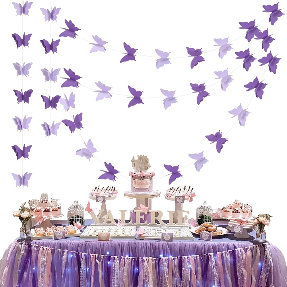 Beishida 5Pcs Purple Lavender Butterfly Paper Garland Hanging Decorative Banner For Halloween Home Ceiling Decor Birthday Party