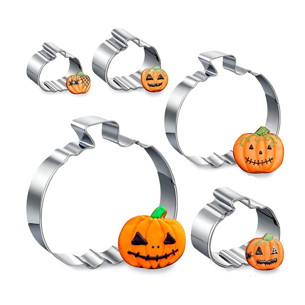 Pumpkin Cookie Cutters Set - 5 Pieces Different Sizes Pumpkin Shapes Stainless Steel Fondant Cutters Mold For Halloween & Fall T