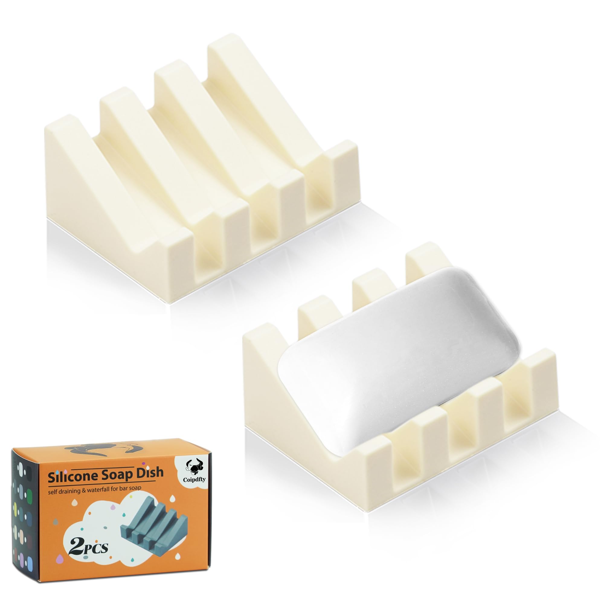 Coipdfty Soap Dishes, Silicone Shower Soap Dish With Drianage, Bar Soap Holder & Saver Waterfall Self-Draining To Keep Your Bar