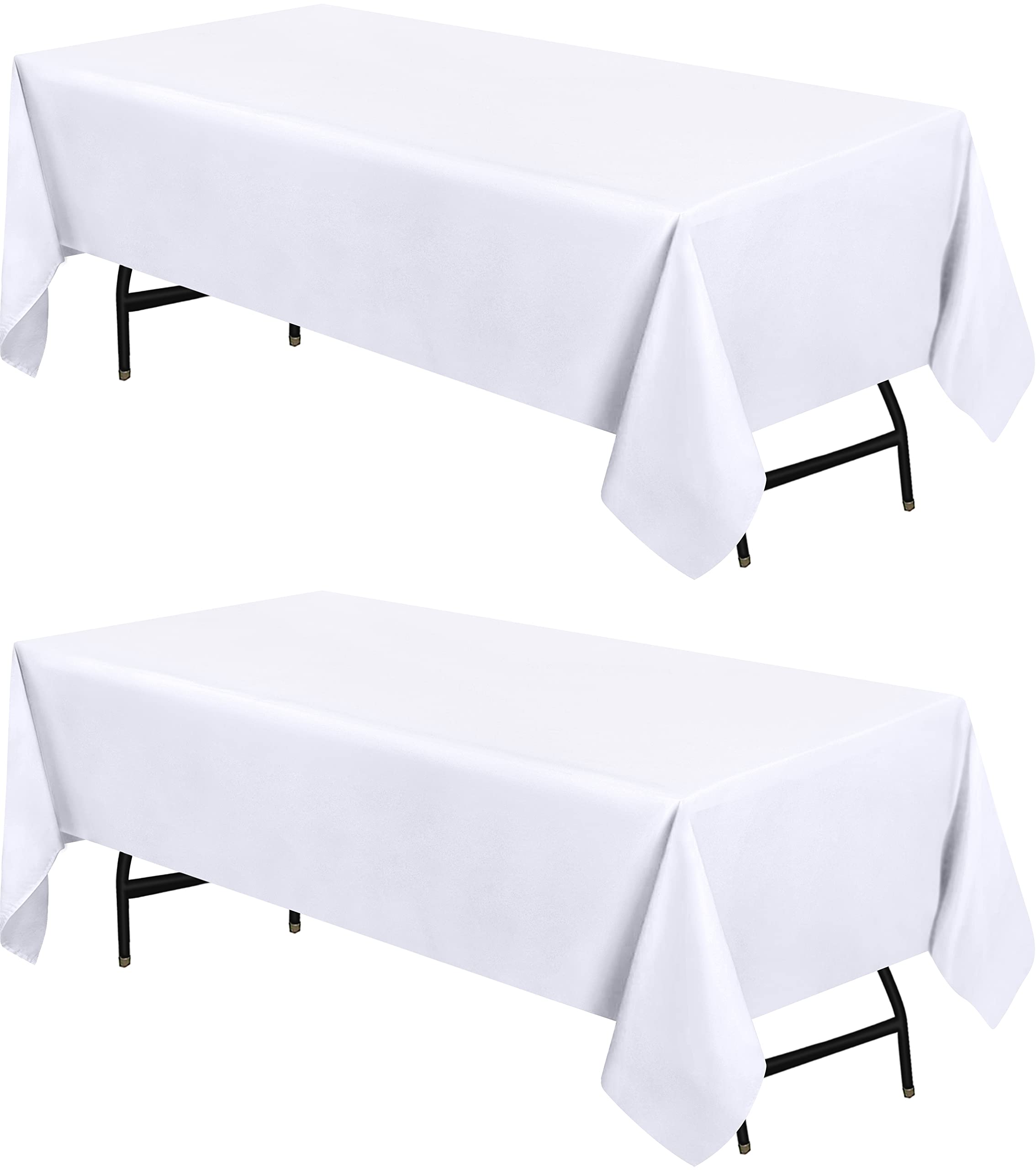 Utopia Kitchen Rectangle Table Cloth 2 Pack [90X132 Inches, White] Tablecloth Machine Washable Fabric Polyester Table Cover For