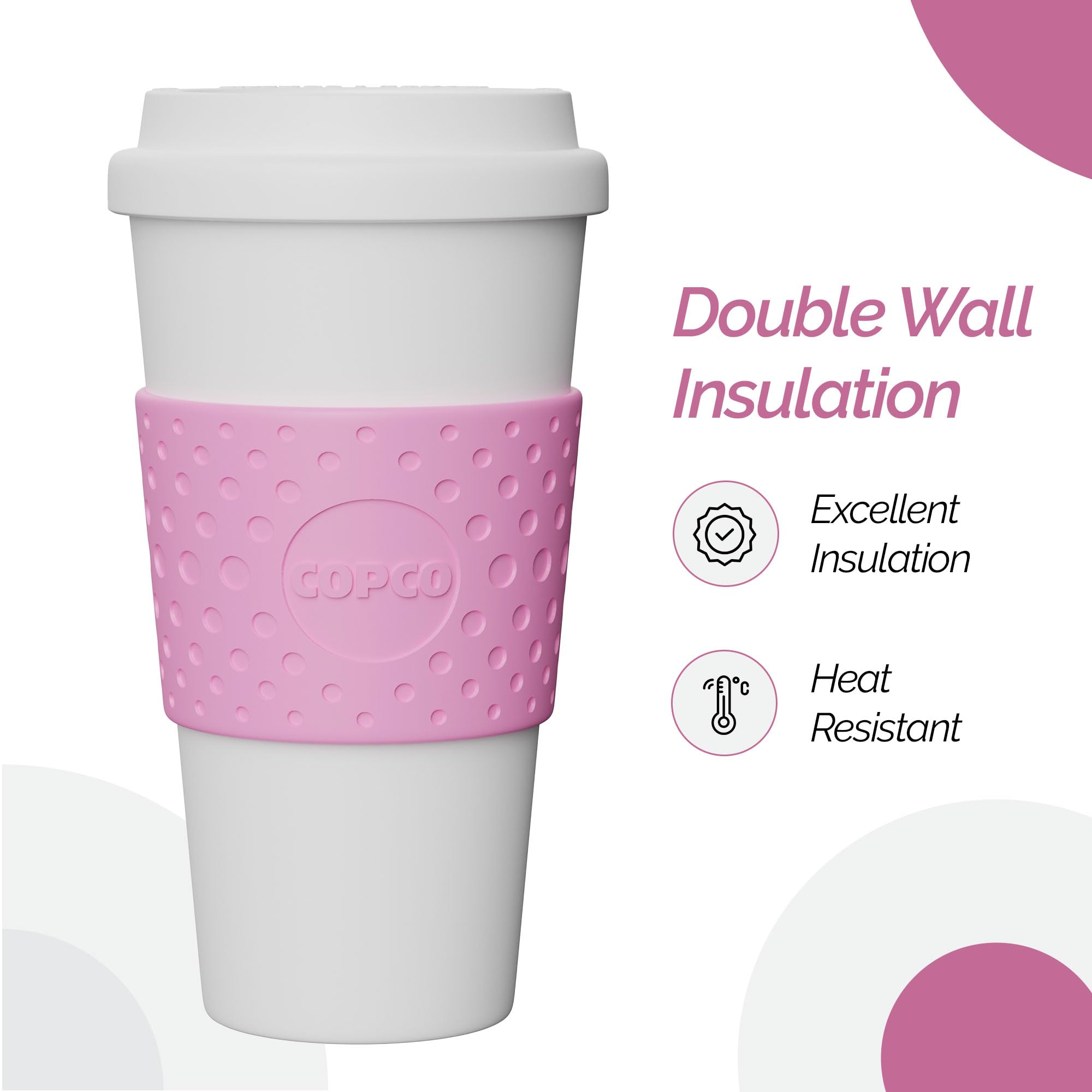 Copco Acadia 16 oz Insulated Travel Mug - BPA-Free Plastic, Leak-Proof Lid, Bubble Gum Color