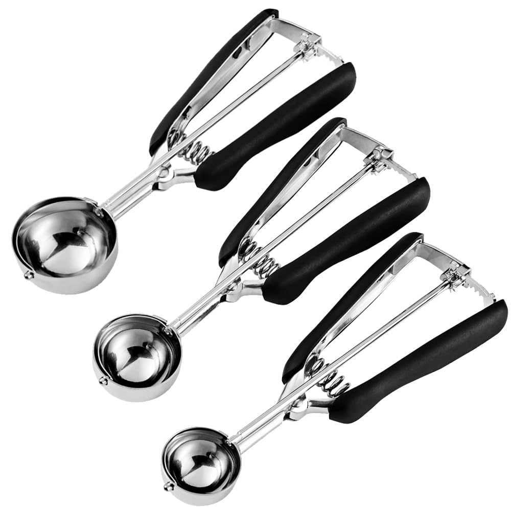 Homure H Cookie Scoop Set - Include 1 Tbsp/ 2 Tbsp/ 3Tbsp - 3 Pcs Cookie Scoops For Baking - Cookie Dough Scoop - Made Of 18/8 S