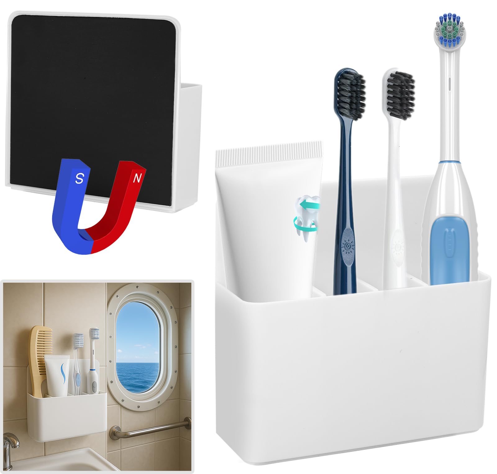 2 Packs Magnetic Toothbrush & Toothpaste Holder for Cruise Ships, Wall-Mounted Cruise Bathroom Organizer, Compact Travel Storage