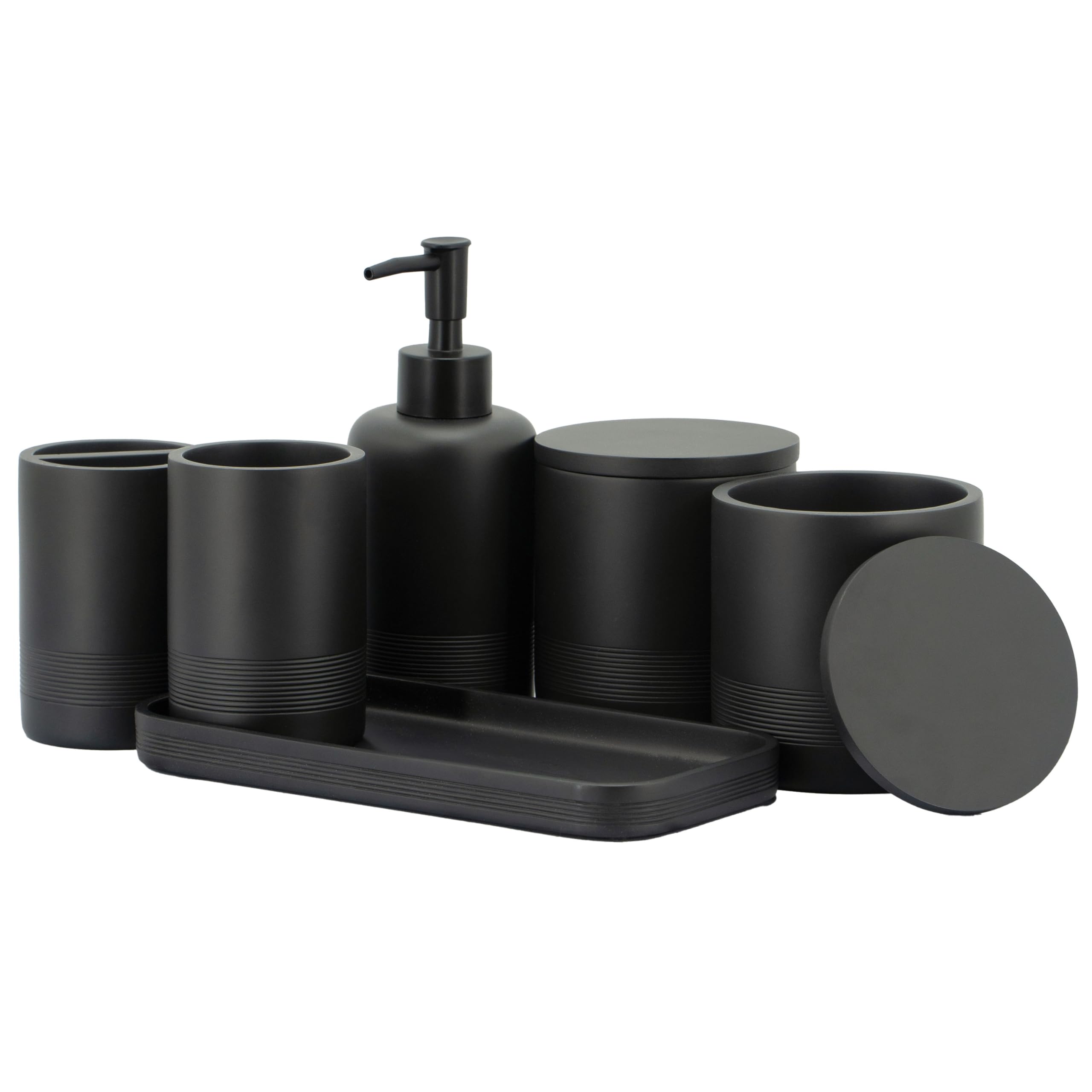 Zccz - Black Matte Bathroom Accessories Set 6 Pcs - Toothbrush Holder, Lotion Soap Dispenser, 2 Qtip Holder Dispenserr, Vanity T