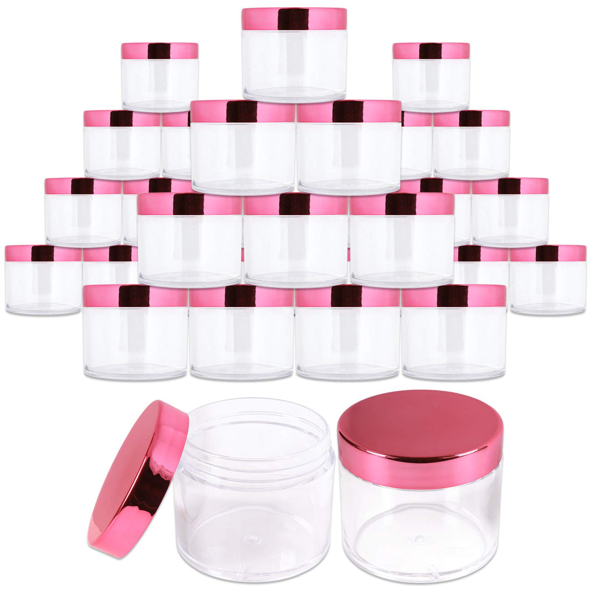 Beauticom 2 Oz./ 60 Grams/ 60 Ml Thick Wall Round Clear Plastic Leak-Proof Jars Container With Rose Gold Lids For Cosmetic, Lip