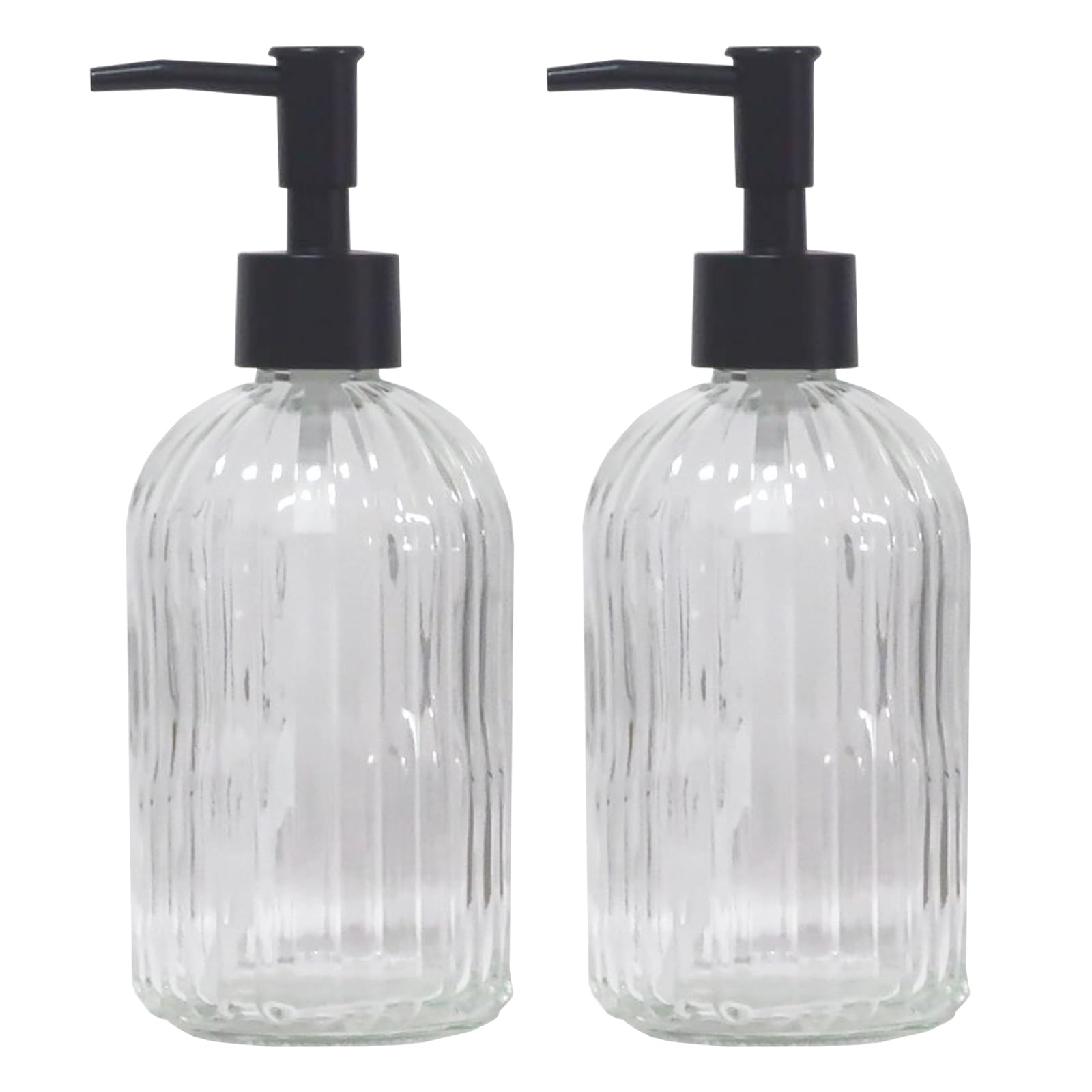 Clear Glass Soap Dispenser With Pump, 2 Pack 13.5Oz Bathroom Soap Dispenser With Vertical Stripe For Hand Wash And Dish Wash, El