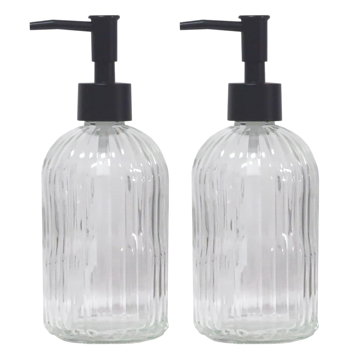 Clear Glass Soap Dispenser With Pump, 2 Pack 13.5Oz Bathroom Soap Dispenser With Vertical Stripe For Hand Wash And Dish Wash, El