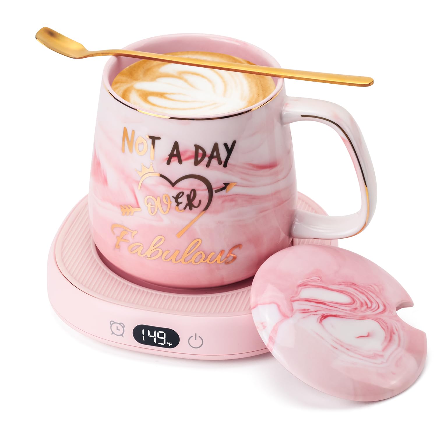 Coffee Mug Warmer & Not A Day Mug Set, Electric Cup Warmer For Desk Office Home, Beverage Warmer With 3 Temperature Setting, 8-H