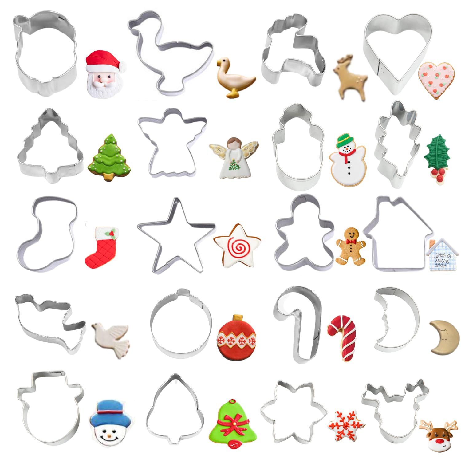 Crethinkaty Mini Christmas Cookie Cutters Set 20 Pieces Stainless Steel Cookie Cutter Set for Baking -Christmas Tree,Snowman,Rei