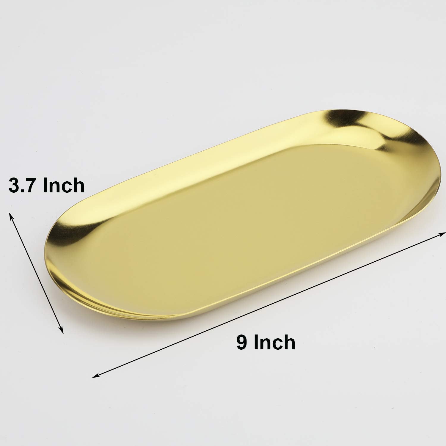 Stainless Steel Decorative Tray, Set Of 2, 9 Inch Long, Jewelry Dish Cosmetics Organizer Bathroom Clutter Serving Platter Small