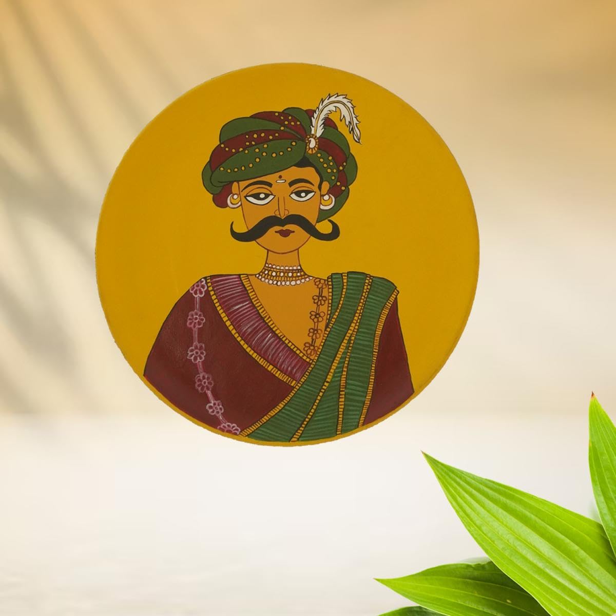 Tarang Arts Raja Handpainted Mango Wooden Wall Hanging Plate | Wall Decorative Piece for Home Decor, Living Room, Wall Hanging,