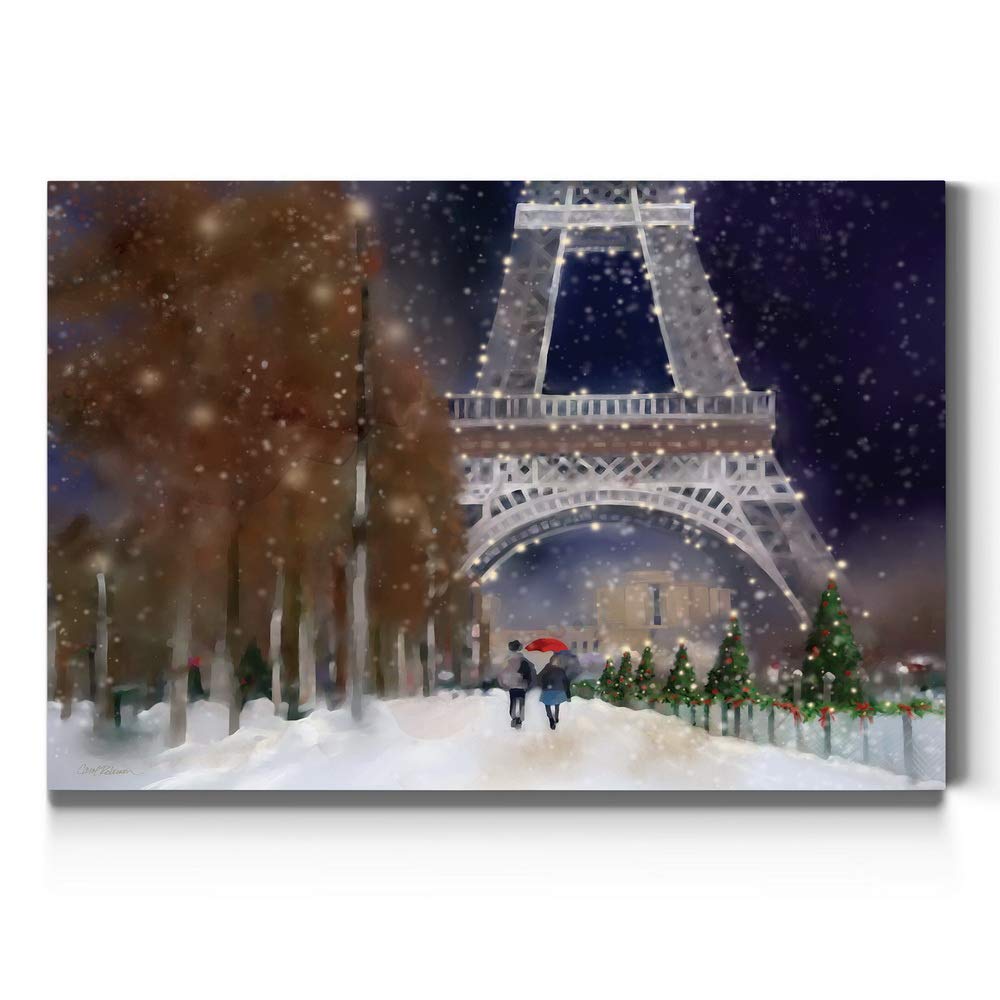 Renditions Gallery Canvas Love Wall Art Home Paintings & Prints Snowy Festive Eiffel Tower Modern Glam Romantic Wall Hanging Dec