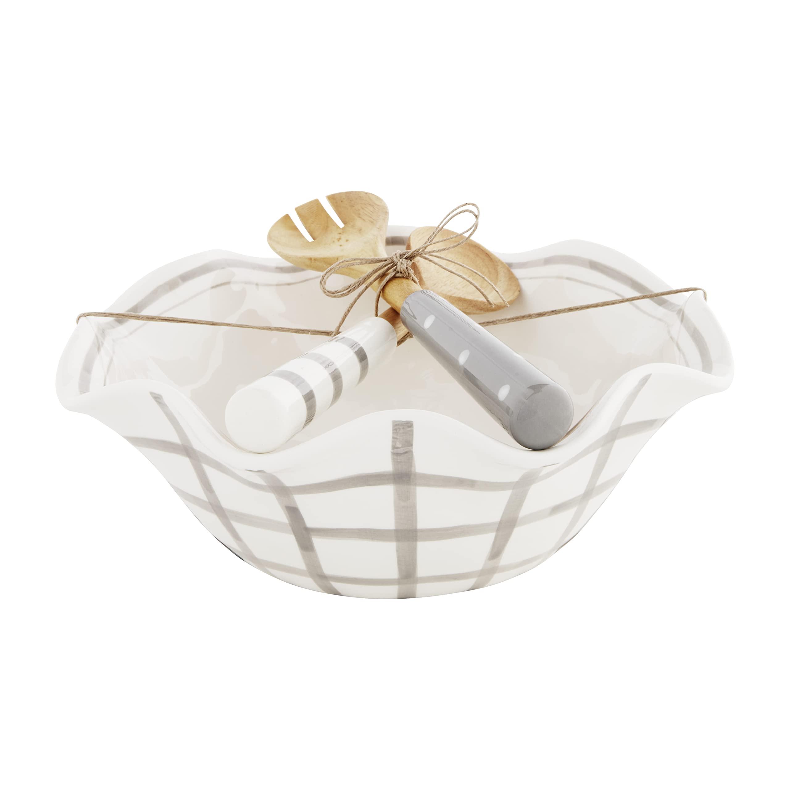 Mud Pie Happy Always Serving, White, 4.5'' X 12'', Utensils 11 1/2'' | Bowl 4 1/2'' X 12'' Dia