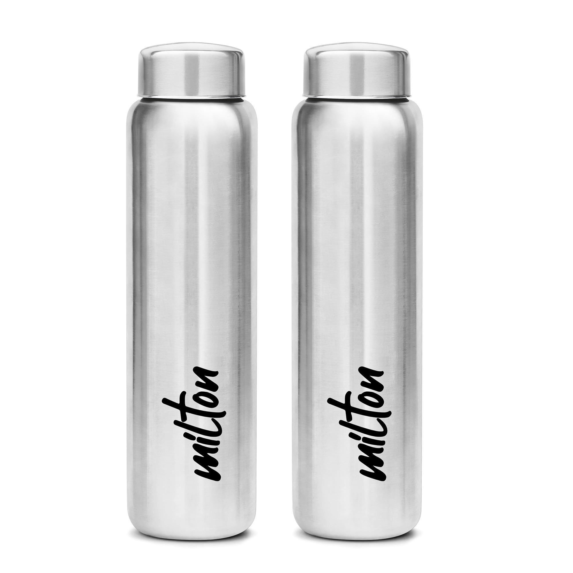 Milton Aqua 1000 Stainless Steel Water Bottle, Set Of 2, 920 Ml Each, Silver | 100% Leaf Proof | Office Bottle | Gym Bottle | Ho
