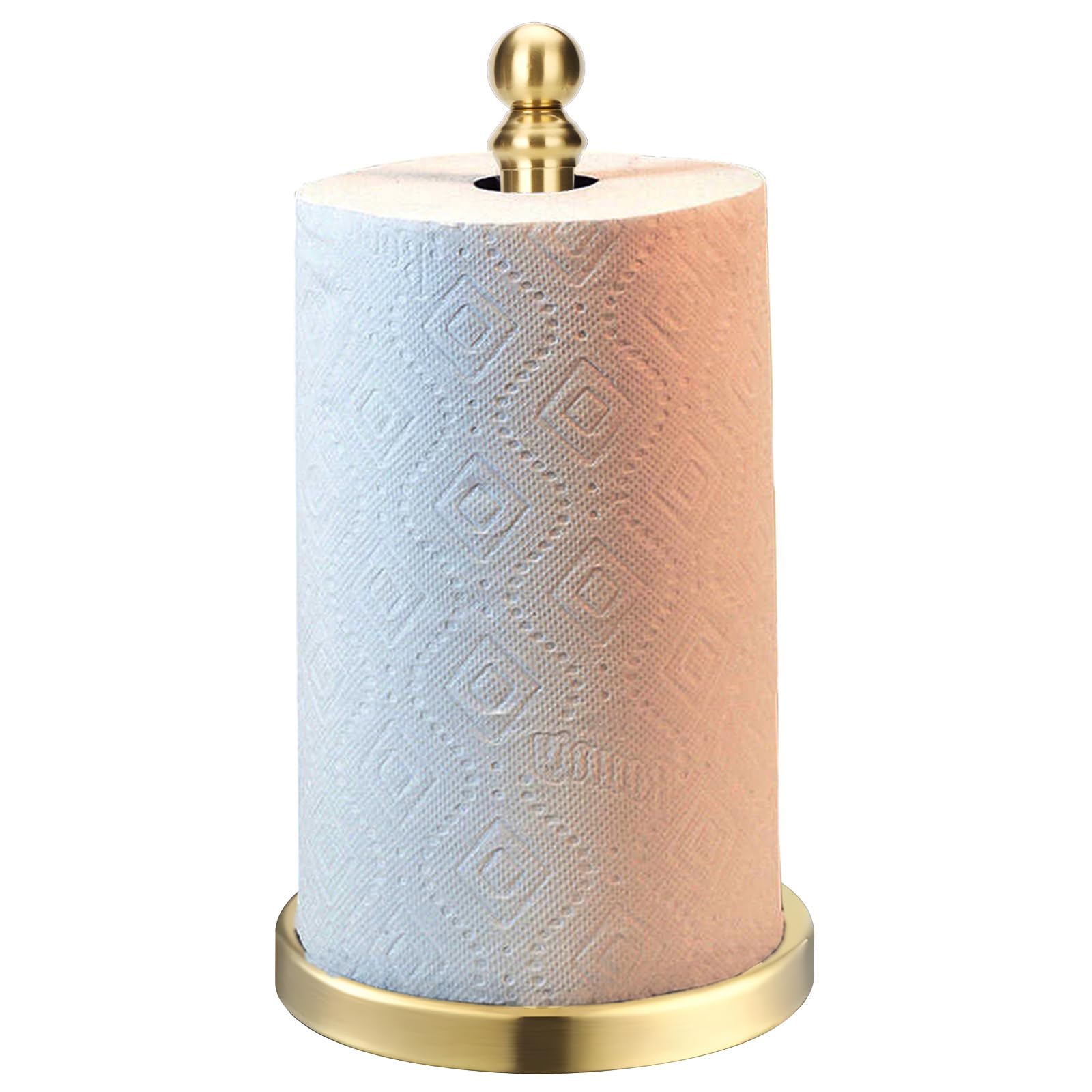 Exilon Gold Paper Towel Holder Countertop with Weighted Stainless Steel Base, One-Handed Design No Tipping Over, Standing Paper 