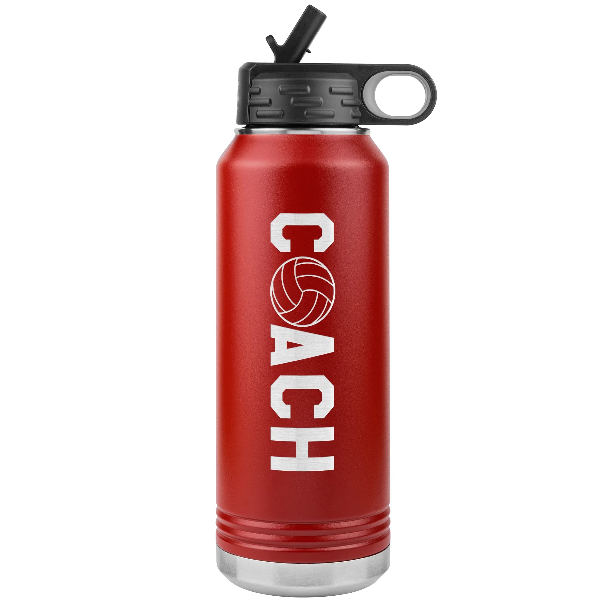Volleyball Coach Water Bottle  32oz Insulated Flip Top Straw  Red