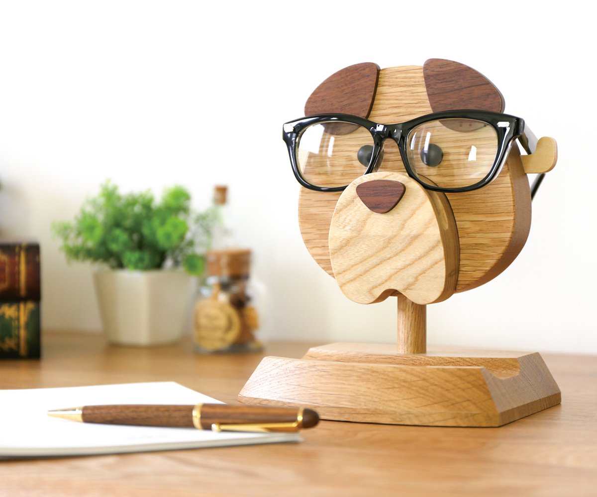 Artistic(TM) - Handmade Wooden Spectacle Holder Eyeglass Holder Dog Display Stand for Home Office Desk Decor Accessories, 7 inch
