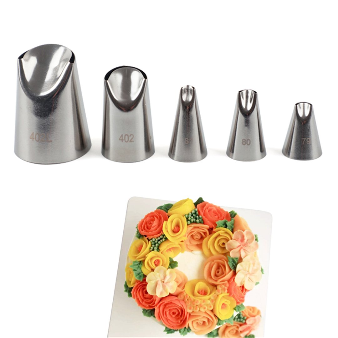 Fantasyday 5 Piece Stainless Steel Rose Flower Piping Tips Piping Nozzles Cake Decorating Supplies Cookies Cupcake Icing Decorat