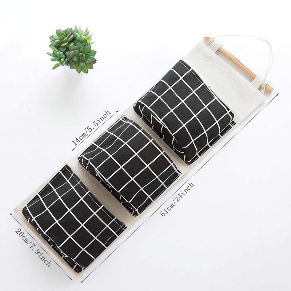 Auhoky 3Pcs Wall Closet Hanging Storage Bag, Premium Linen Fabric Over The Door Organizer, Hanging Storage Pouches With 3 Pocket