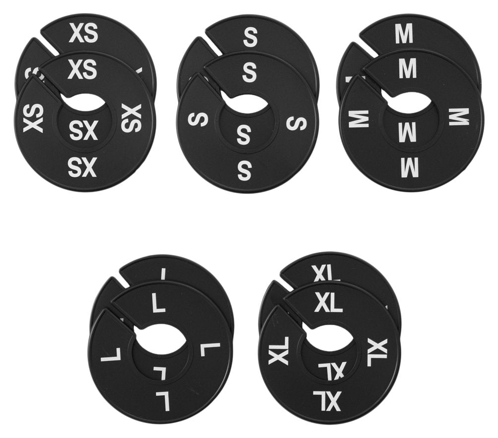 Nahanco Cbwkit1 Black Round Clothing Rack Size Dividers With White Print For Home Or Clothing Store, Xs-Xl, Kit Of 10 (5 Sizes O