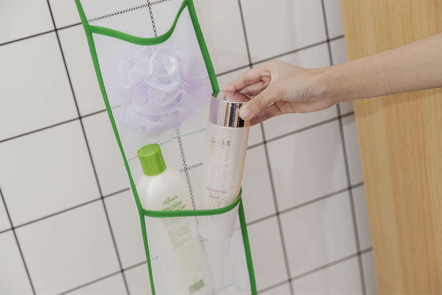 ALYER Hanging Storage Shower Caddy Organizer Mesh Pockets for Bathroom Closet Pantry (Gray)