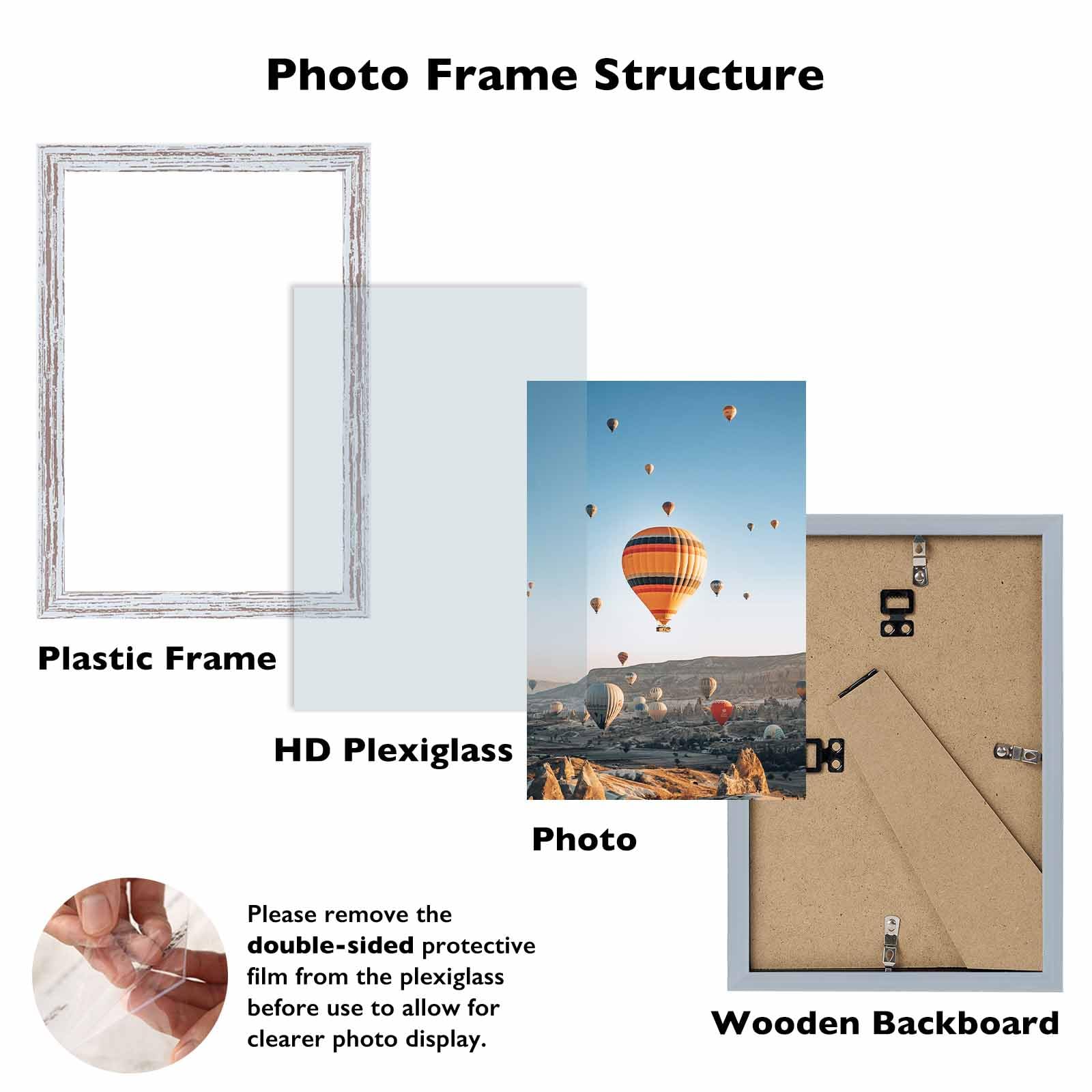 JCJMY 9x12 Picture Frame Rustic White for Wall Hanging, Wall Mounting Horizontally or Vertically, 9 x 12 Wall Gallery Poster Pho