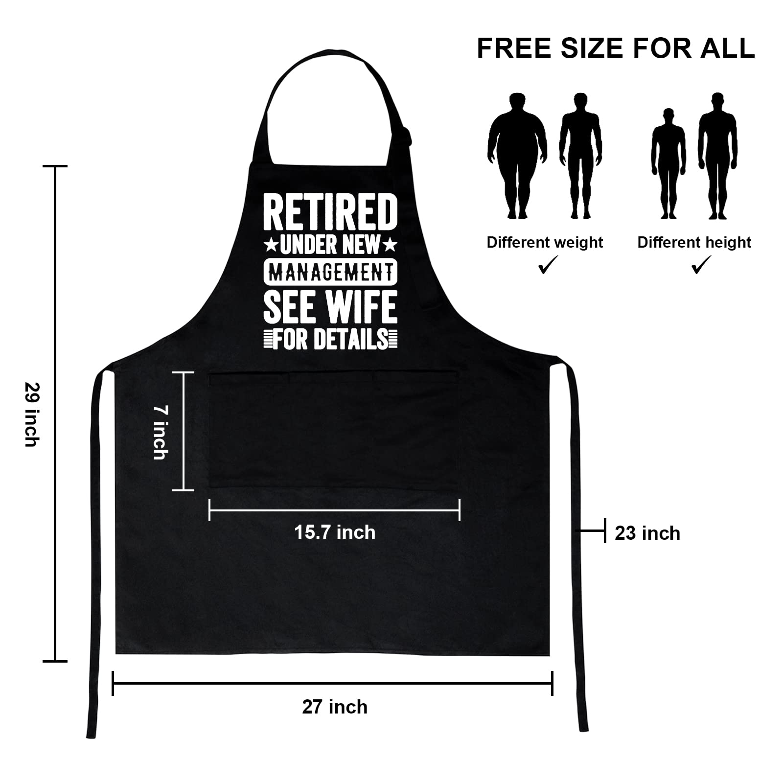 Grearong Retirement Apron for Men & Women - Funny Gift with 3 Pockets, Standard Size, Black, Model retireapron001