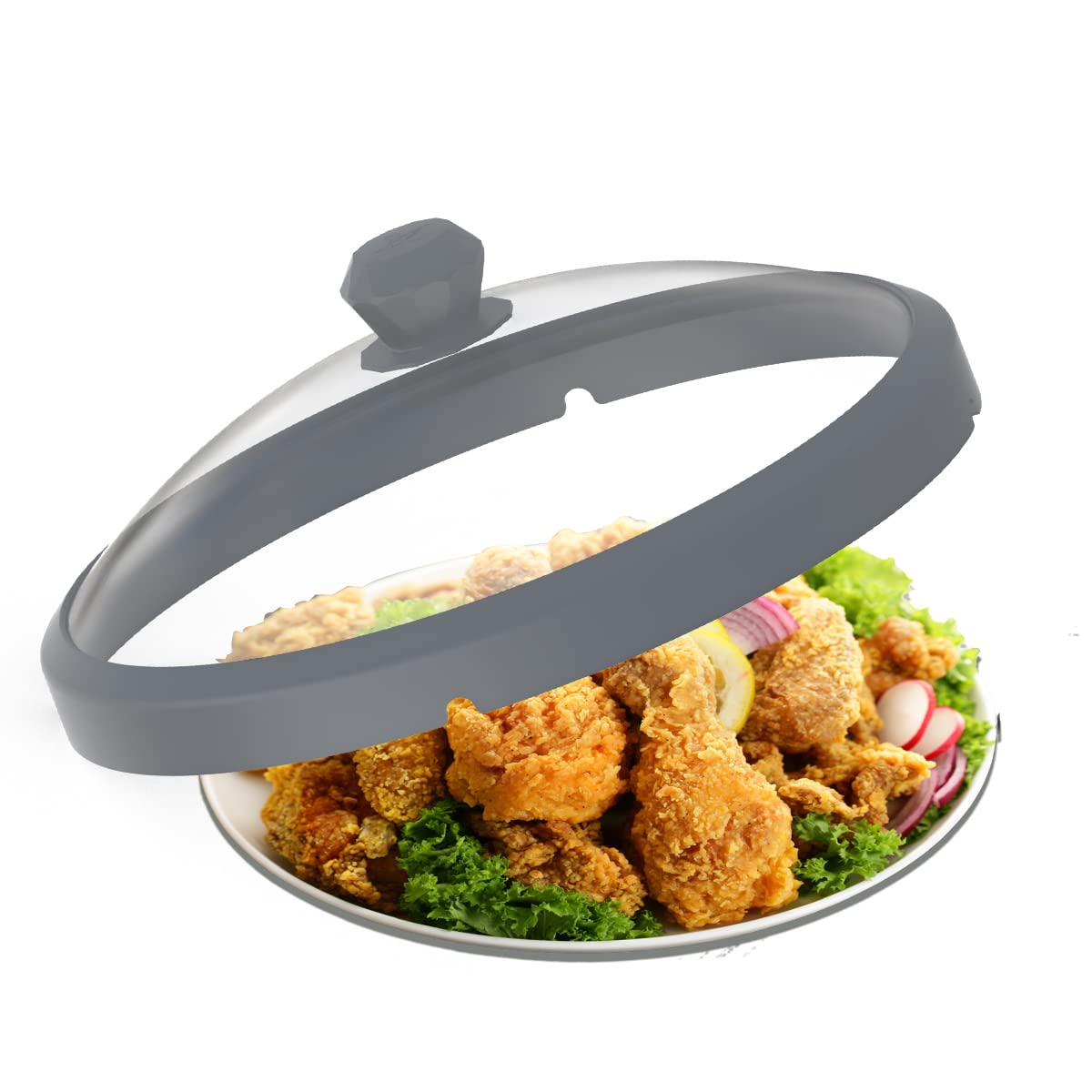 Microwave Glass Cover Splatter Guard Lid With Anti-Scald Silicone Handles And Vented Edge For Food Pot Plate Cover 10.5 Inch Gre