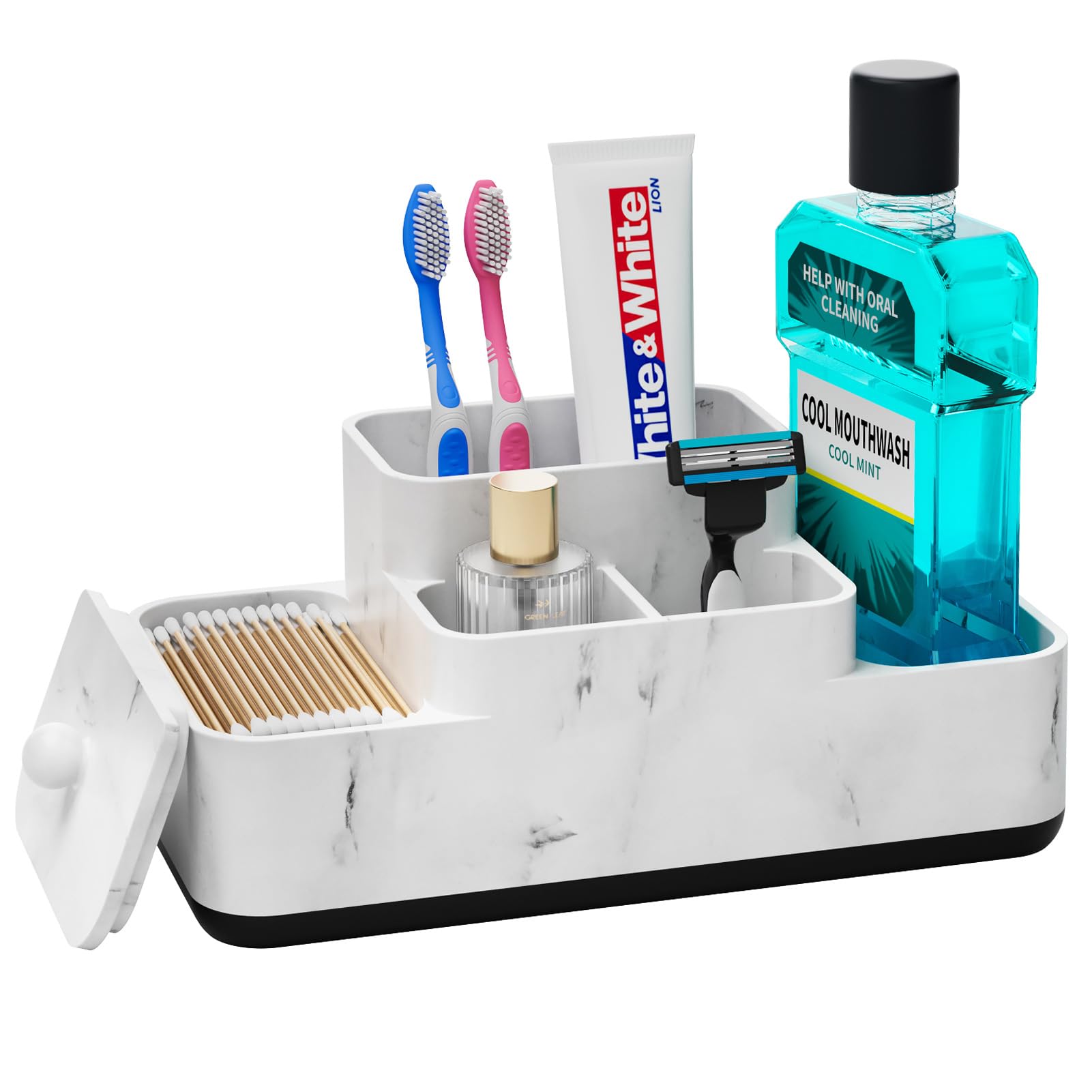 Vitviti Bathroom Counter Organizer, Toothbrush Holder For Bathroom, Resin Bathroom Organizer Countertop Storage For Cotton Ball/