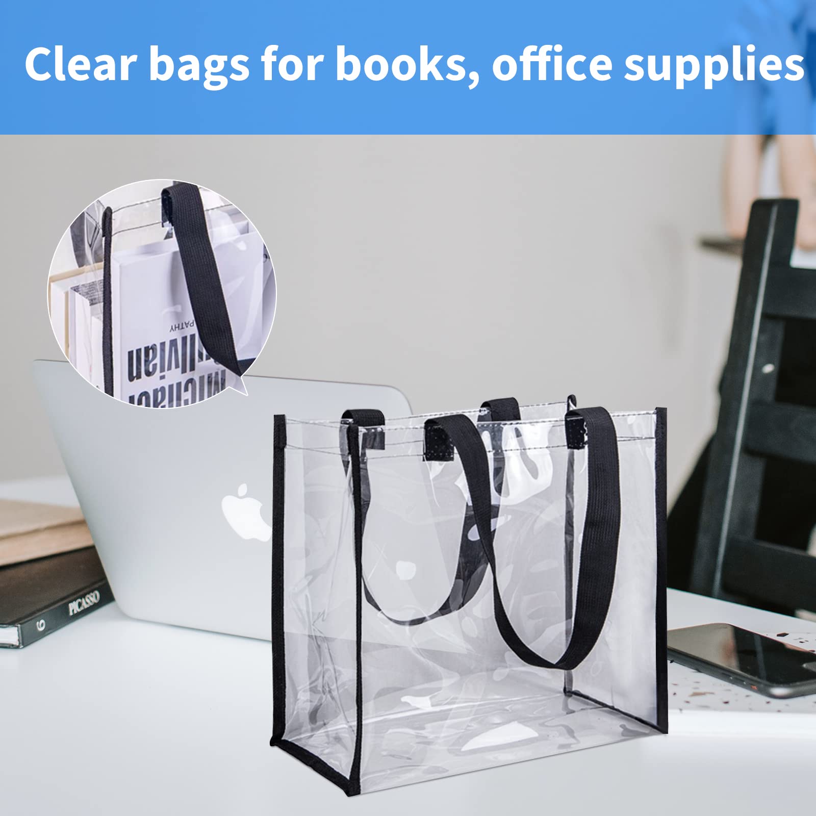 Wykoo 6 Pack 12 X 12 X 6 Inch Clear Tote Bags Pvc Plastic Tote Bag With Handles Bulk Stadium Approved Clear Tote Bags For Work B