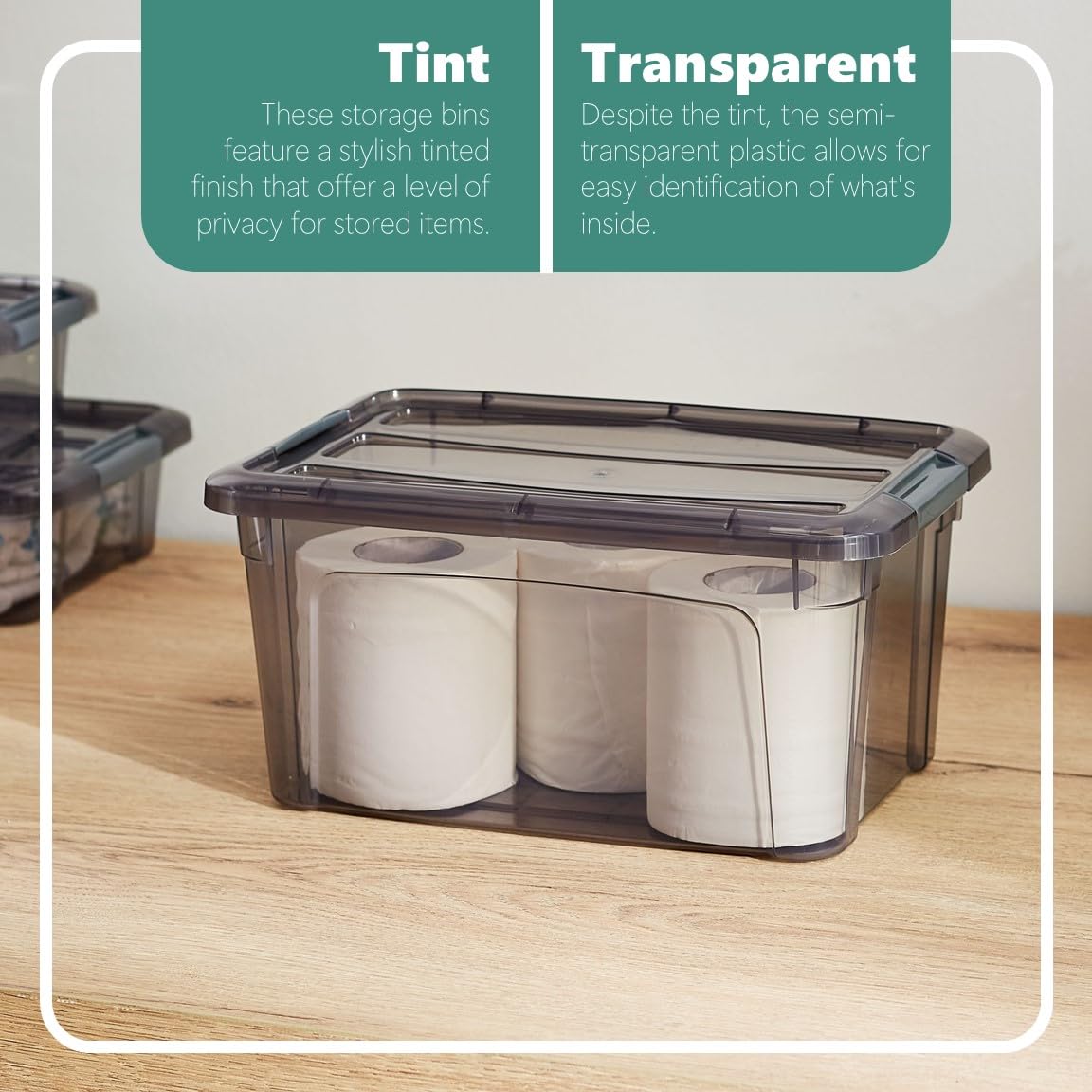 Tribello 6 Quart Storage Containers With Lids, Plastic Storage Bins With Latching Lids For Organizing - Tinted - (11.5 X 8    X