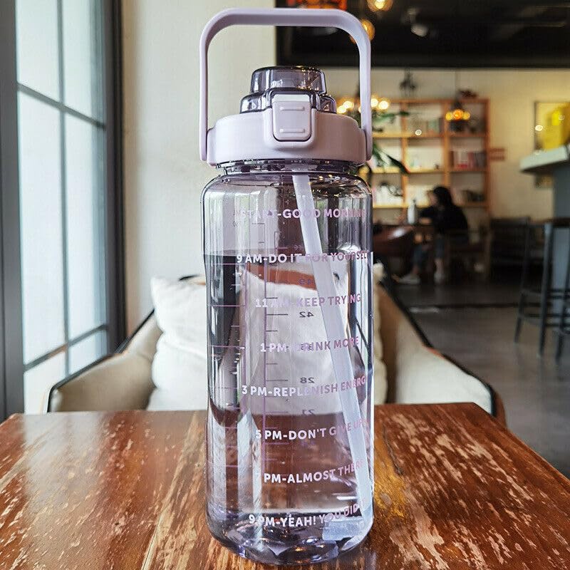 MSRIBYIQ Large Capacity 2L Sports Water Bottle with Straw, Portable and Leakproof, Featuring Time Marker-Pe